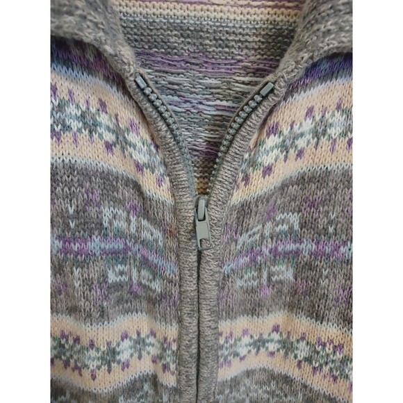 Tiara International Striped Nordic Fair Isle Full Zip Cardigan M Purple Gray Y2K - Picture 5 of 9